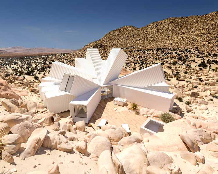 Prepravné kontajneri v púšti vytvárajú nový dizajn stavby